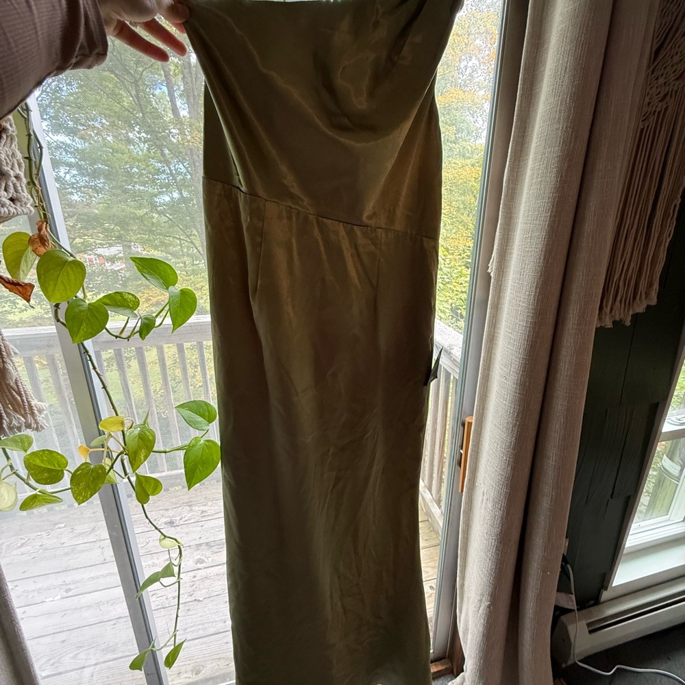 Lulu's Olive One shoulder Maxi Dress